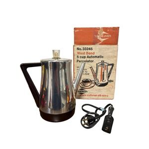 Vintage 1970's West Bend 5 Cup Automatic Percolator No 33245 MCM Cottage Granny